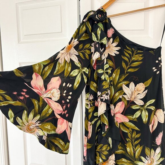NWOT Farm Rio Black Surreal Flowers One-Shoulder Maxi Dress XS - Picture 9 of 12